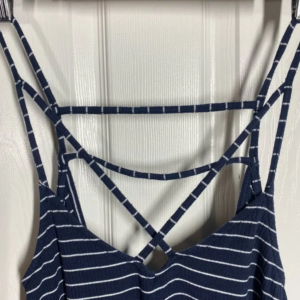 Hollister Criss Cross Striped Tank Top Navy Blue White Womens Size Medium - Picture 3 of 6
